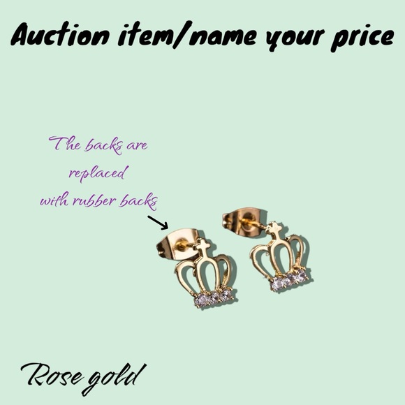 ⏳💝Auction NAME YOUR PRICE for Rose Gold Plated Crown Stud Earring AAA Zircon - Picture 4 of 5